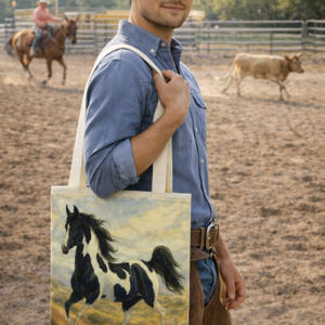 am saddleback tobiano/black gallop tote